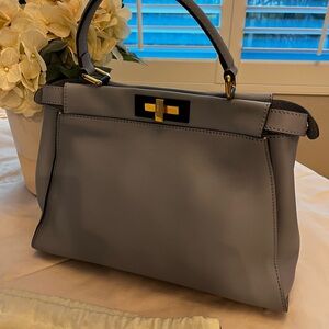 Fendi Peekaboo Gray Leather Medium with Gold-Tone Hardware
